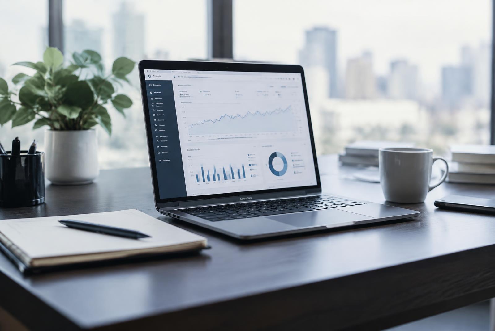 Laptop op een bureau met een websitedashboard